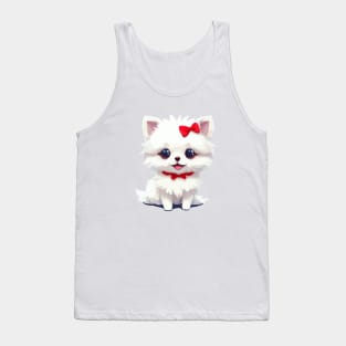 Cute adorable white Pomeranian with red bow tie Tank Top